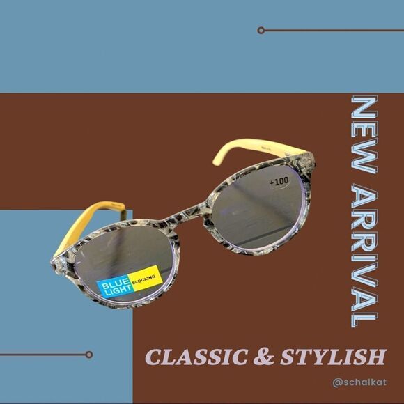 💼Round Pebble Clear and Black  Glasses, Readers with Blue Light Blocking - Picture 1 of 5